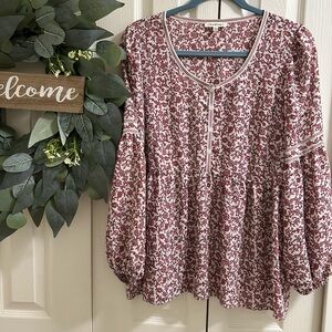 Max Studio Red and White Floral Blouse